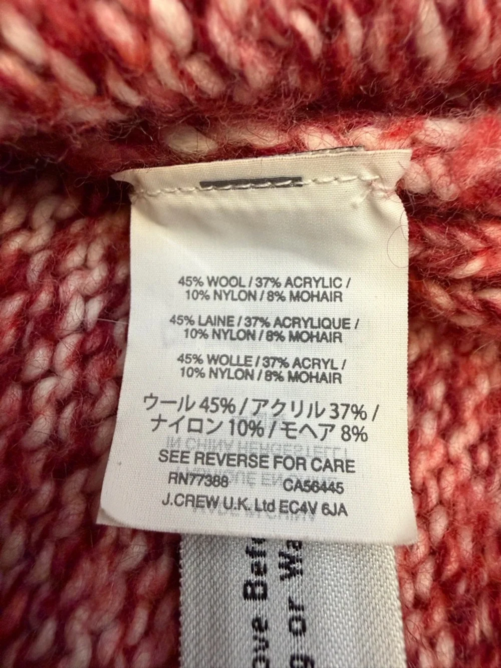 J. Crew Red and White Wool Knit Turtleneck Sweater